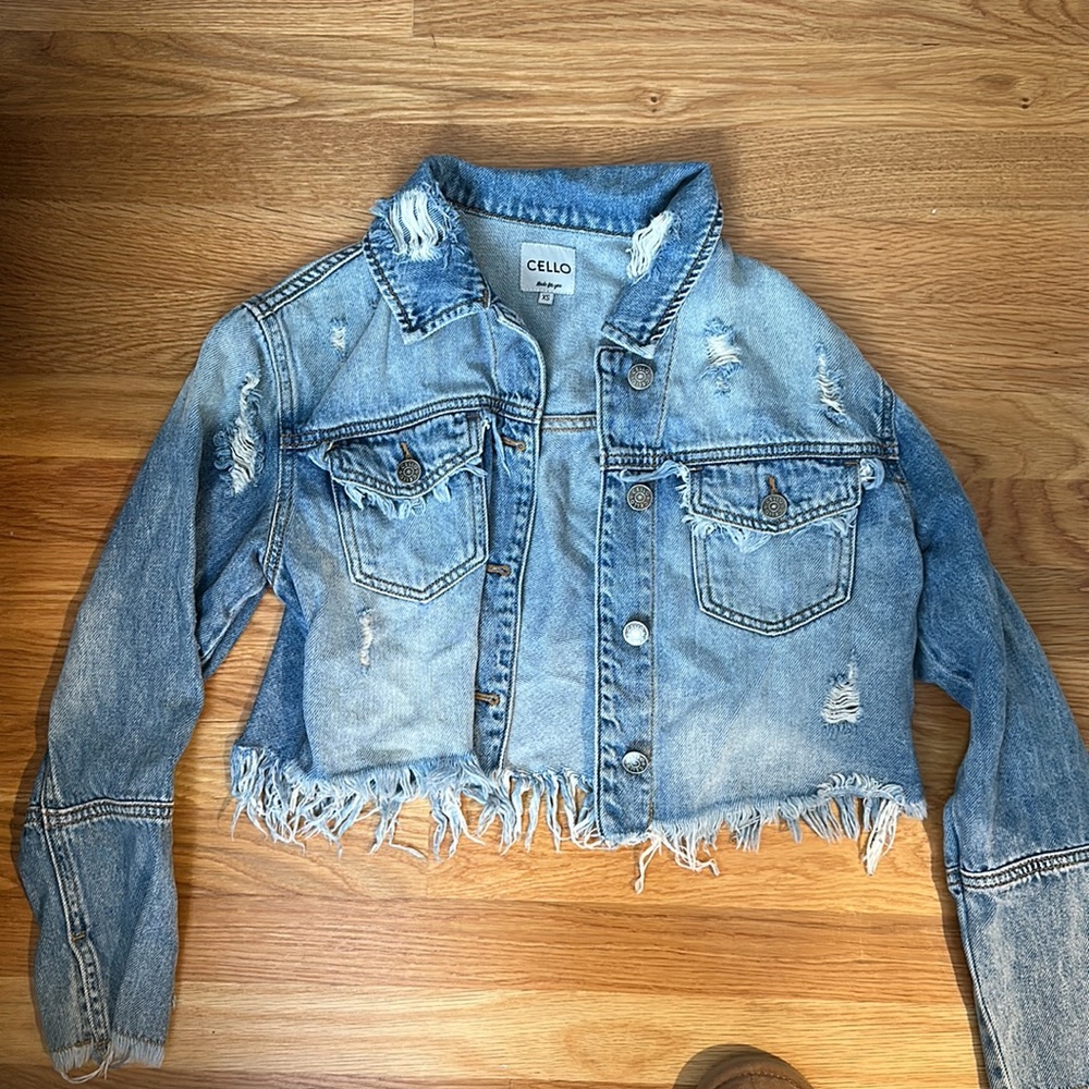 XS Cello cropped distressed jean jacket. Purchased from Shop These Three